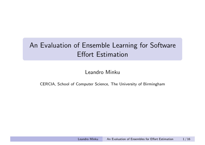 an evaluation of ensemble learning for software effort