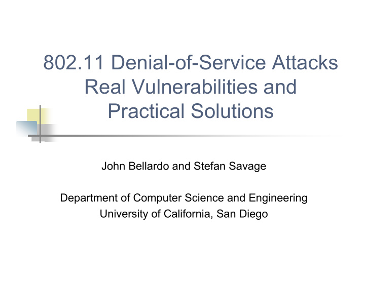 802 11 denial of service attacks real vulnerabilities and