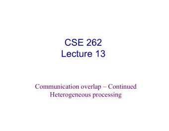 CSE 262  Lecture 13  Communication overlap  Continued  Heterogeneous processing  Announcements