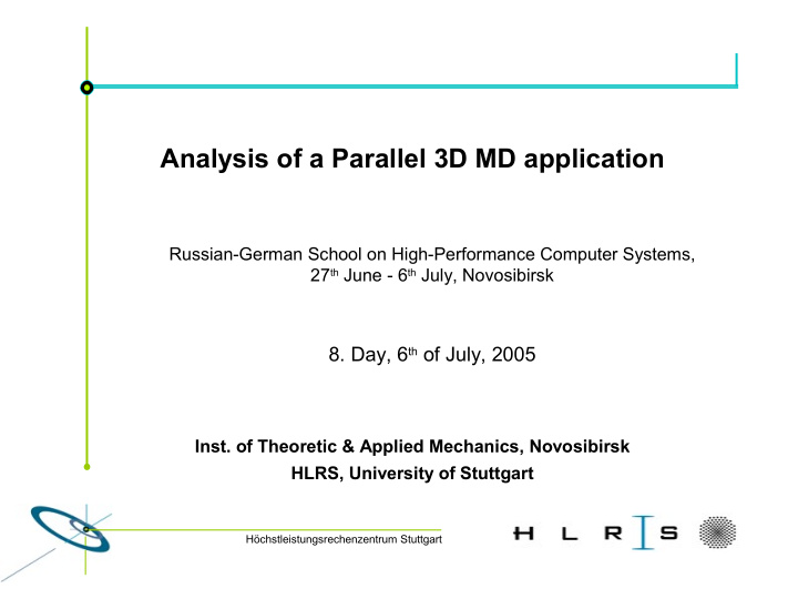 analysis of a parallel 3d md application