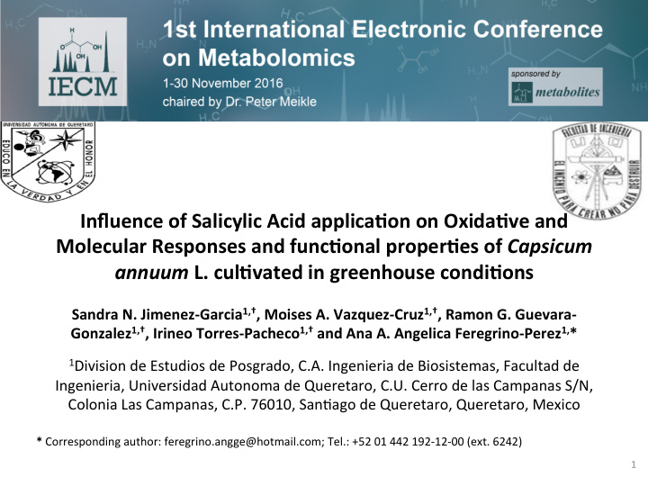 influence of salicylic acid applica2on on oxida2ve and