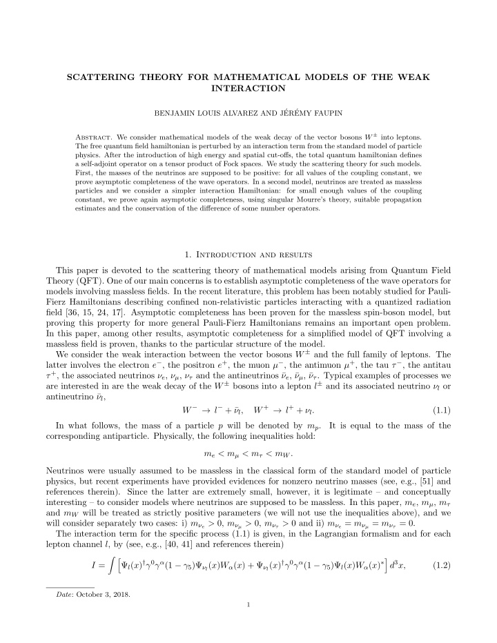 scattering theory for mathematical models of the weak