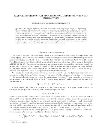 SCATTERING THEORY FOR MATHEMATICAL MODELS OF THE WEAK  INTERACTION  BENJAMIN LOUIS ALVAREZ AND J