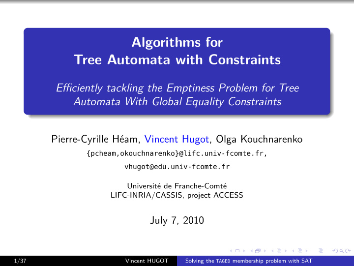 algorithms for tree automata with constraints