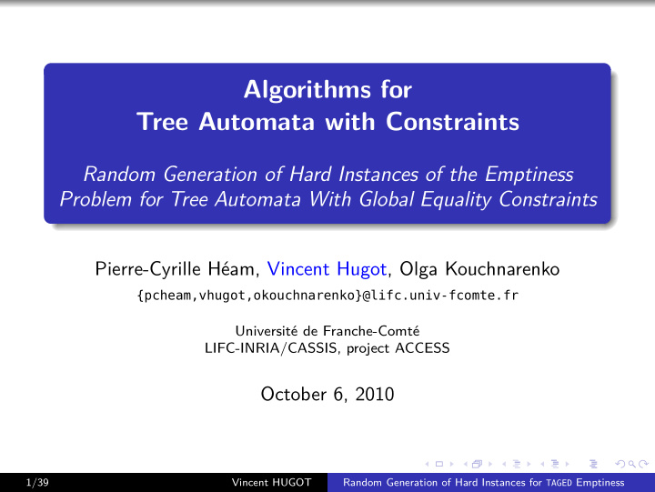 algorithms for tree automata with constraints