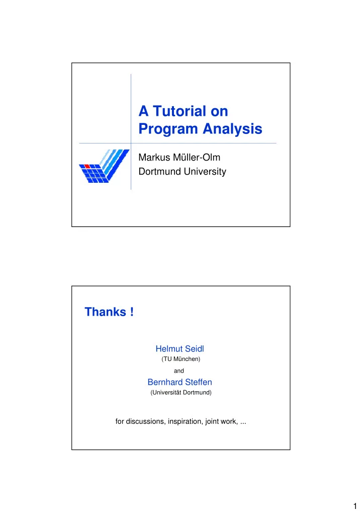 a tutorial on program analysis