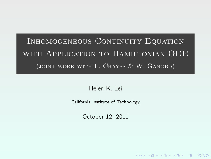 inhomogeneous continuity equation with application to