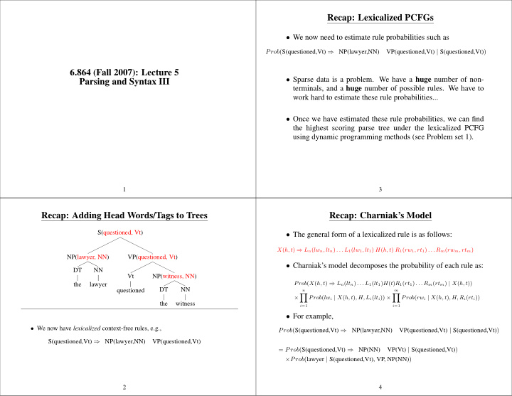 recap lexicalized pcfgs