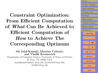 Constraint Optimization:  Main Result  From Efficient Computation  Additional Result  Comparison to