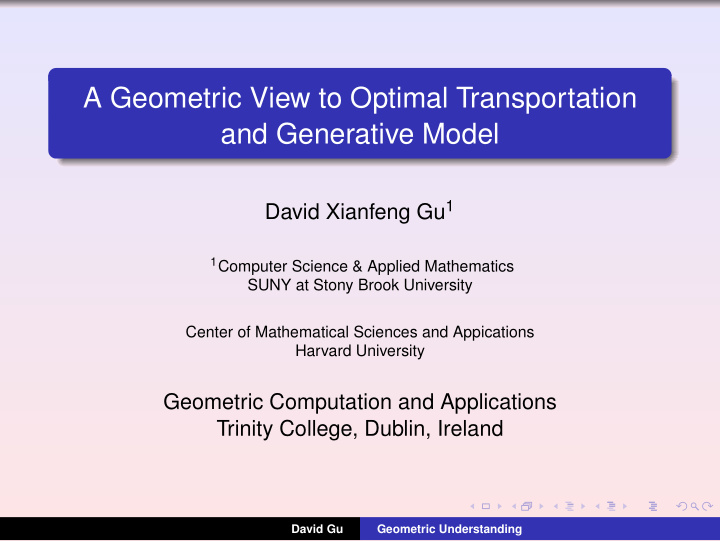 a geometric view to optimal transportation and generative