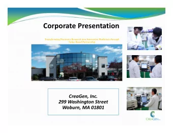 Corporate Presentation  Transforming Discovery Research into Innovative Medicines through