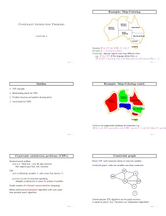 Example: Map-Coloring  Northern  Constraint Satisfaction Problems  Territory  Western  Queensland