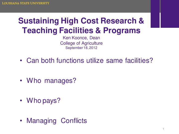 sustaining high cost research teaching facilities programs