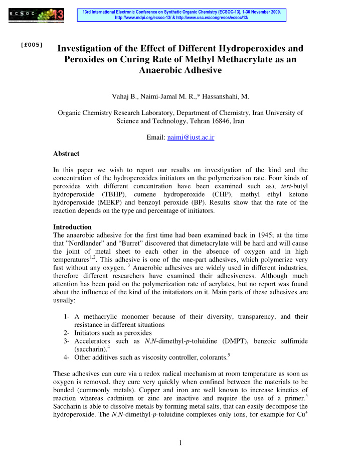 investigation of the effect of different hydroperoxides