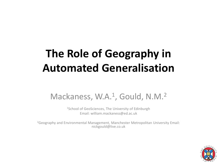the role of geography in automated generalisation