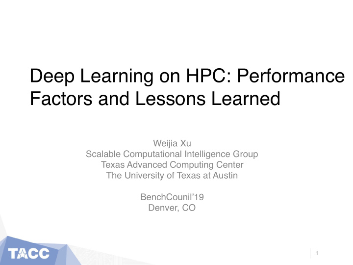 deep learning on hpc performance