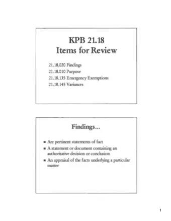 I tetns for eview 21.18.020 Findings 21.18.010 Purpose 21.18.135 Emergency Exemptions 21.18.145