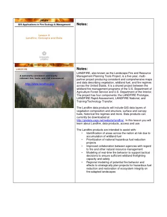 Notes:  GIS Applications in Fire Ecology &amp; Management  Lesson 8  Landfire: Concepts and Data