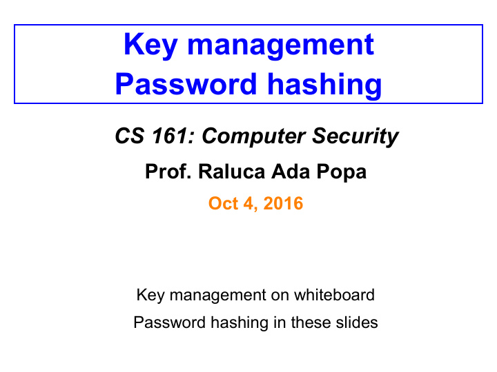 key management password hashing