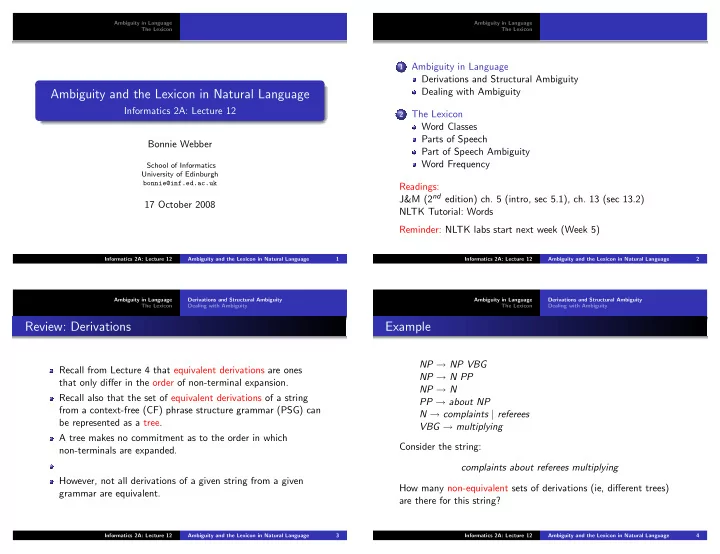 ambiguity and the lexicon in natural language