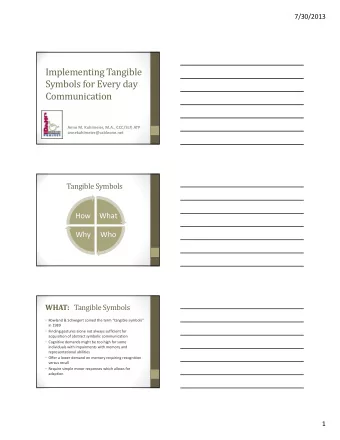 Implementing Tangible  Symbols for Every day  Communication Anne M. Kuhlmeier, M.A., CCC/SLP, ATP