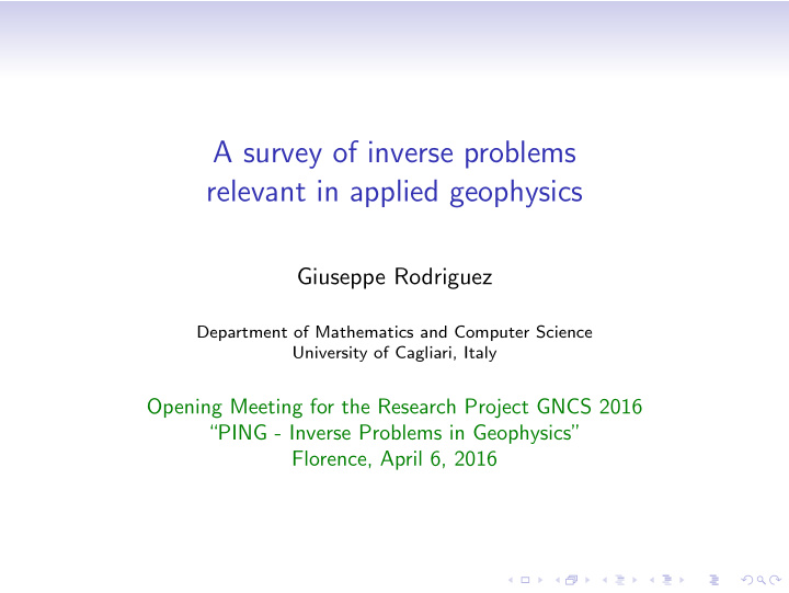 a survey of inverse problems relevant in applied