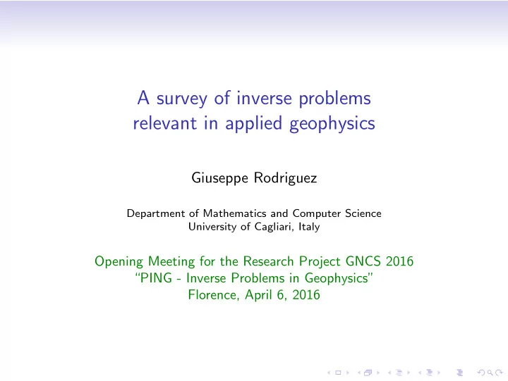 a survey of inverse problems relevant in applied