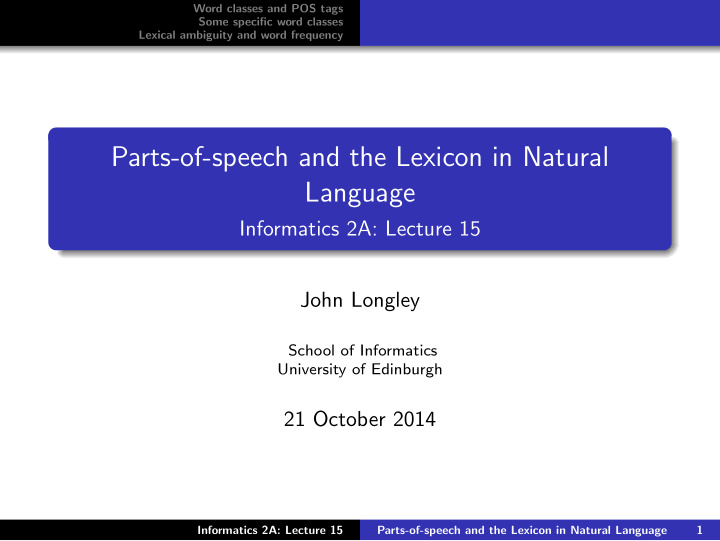 parts of speech and the lexicon in natural language