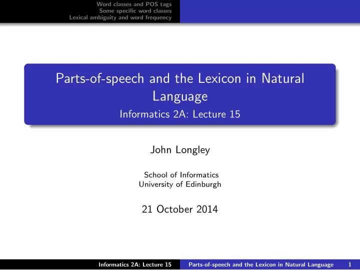 parts of speech and the lexicon in natural language