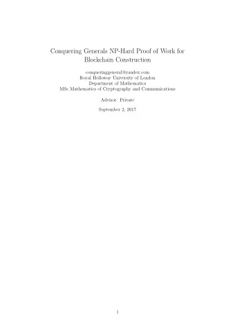 Conquering Generals NP-Hard Proof of Work for  Blockchain Construction