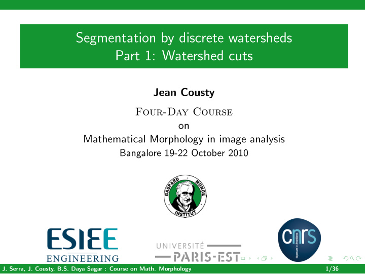 segmentation by discrete watersheds part 1 watershed cuts