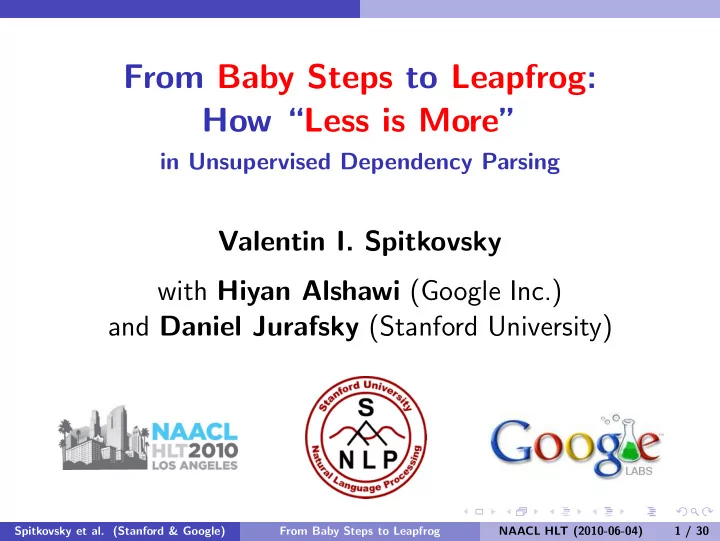 from baby steps to leapfrog how less is more