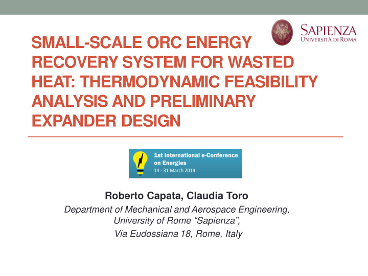 small scale orc energy recovery system for wasted heat