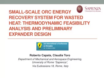 SMALL-SCALE ORC ENERGY  RECOVERY SYSTEM FOR WASTED  HEAT: THERMODYNAMIC FEASIBILITY  ANALYSIS AND