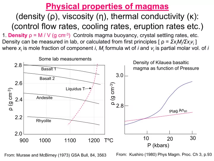 physical properties of magmas density viscosity thermal