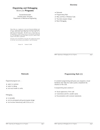 Organizing and Debugging Matlab Programs  Rationale  Gerald Recktenwald  Programming Style