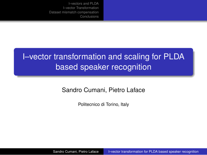 i vector transformation and scaling for plda based