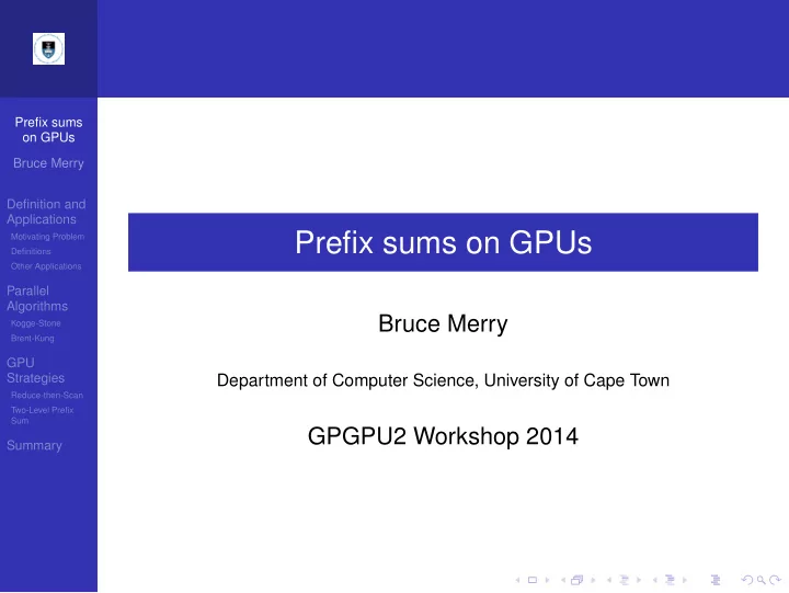 prefix sums on gpus