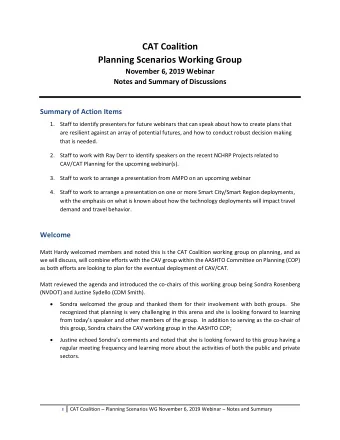 CAT Coalition  Planning Scenarios Working Group  November 6, 2019 Webinar  Notes and Summary of