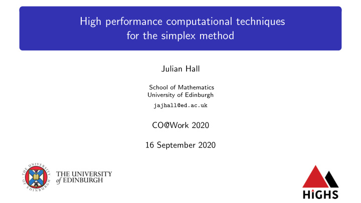 high performance computational techniques for the simplex