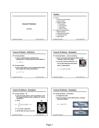 Page 1  Inverse Problems - Examples  Inverse Problems - Theory  inverse problem