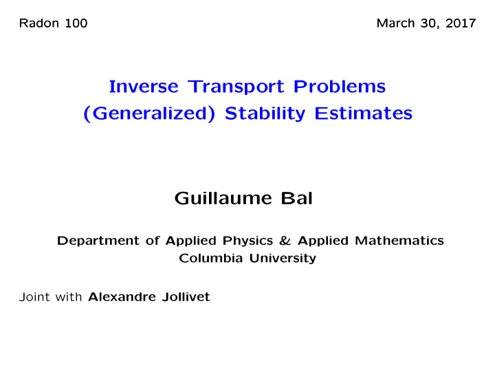 inverse transport problems generalized stability