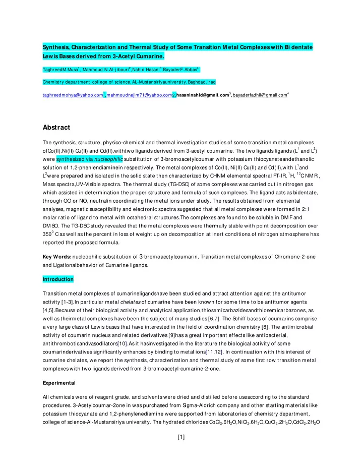 abstract the synthesis structure physico chemical and