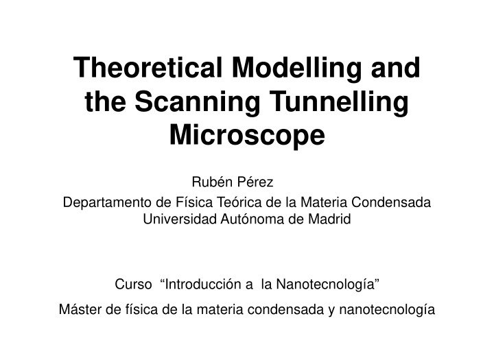 theoretical modelling and the scanning tunnelling