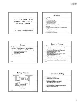Overview   Objective   Types of testing  ECE 553: TESTING AND   Verification testing