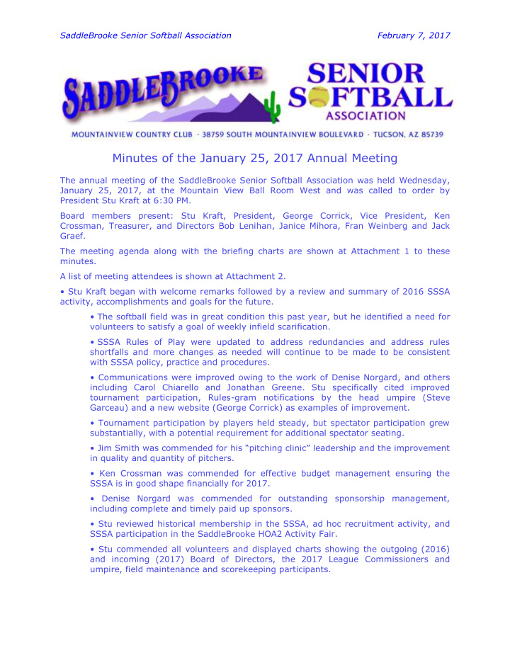 minutes of the january 25 2017 annual meeting