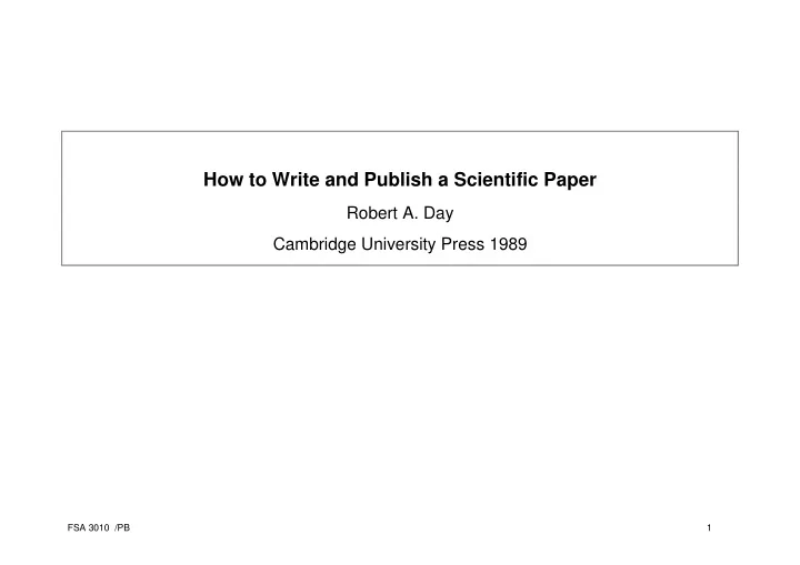 how to write and publish a scientific paper