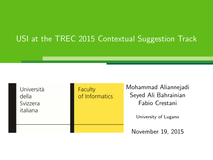 usi at the trec 2015 contextual suggestion track