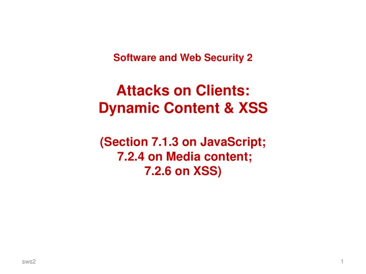 attacks on clients dynamic content xss
