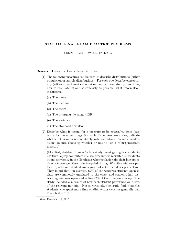 stat 113 final exam practice problems